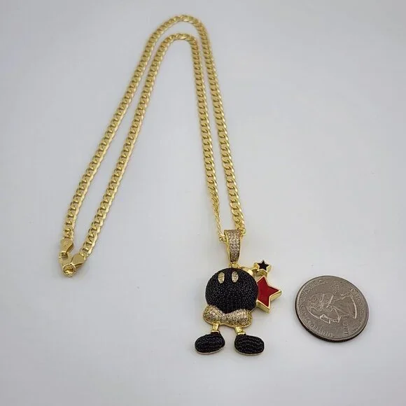 Brand New Sterling Silver 925 Mario Bomber Necklace